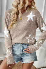 Load image into Gallery viewer, Gray Star Pattern Drop Shoulder Sweater - Fashion Queen -  25
