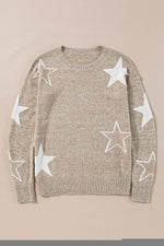 Load image into Gallery viewer, Gray Star Pattern Drop Shoulder Sweater - Fashion Queen -  26
