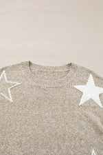 Load image into Gallery viewer, Gray Star Pattern Drop Shoulder Sweater - Fashion Queen -  28
