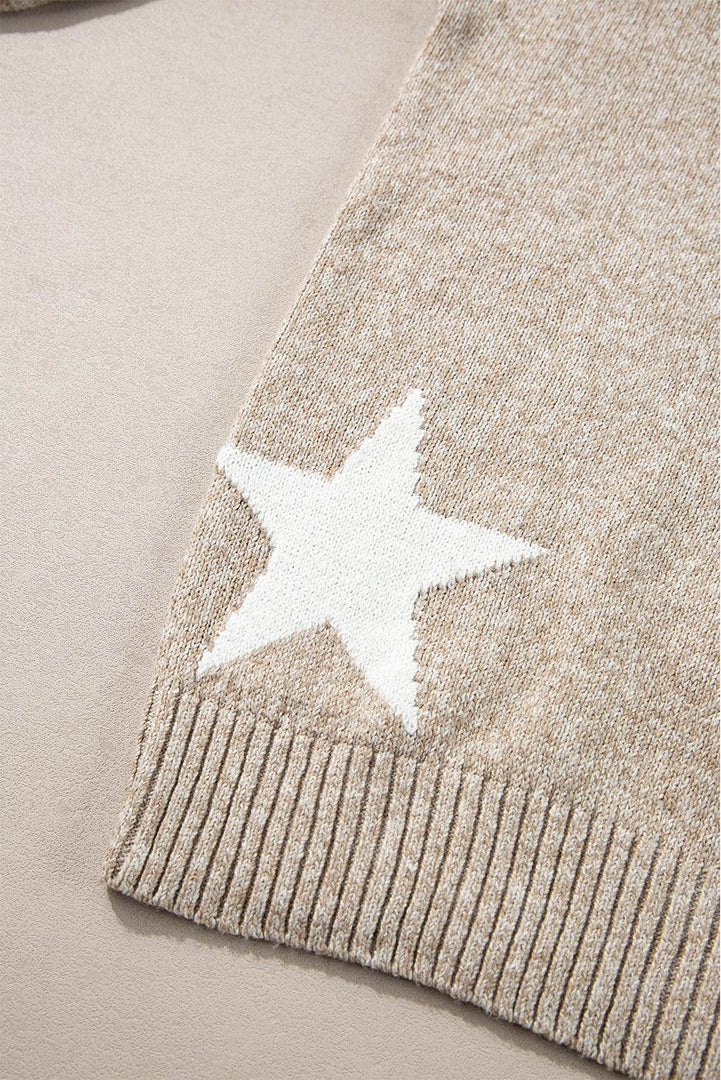 Gray Star Pattern Drop Shoulder Sweater - Fashion Queen -  30