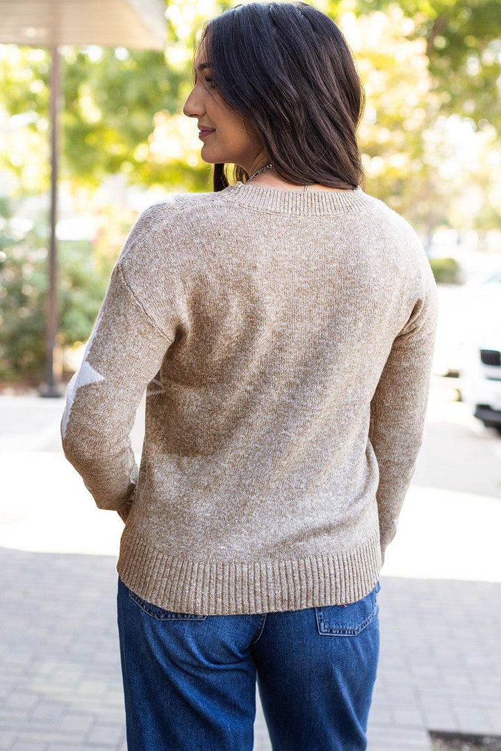 Gray Star Pattern Drop Shoulder Sweater - Fashion Queen -  5