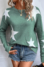 Load image into Gallery viewer, Gray Star Pattern Drop Shoulder Sweater - Fashion Queen -  7

