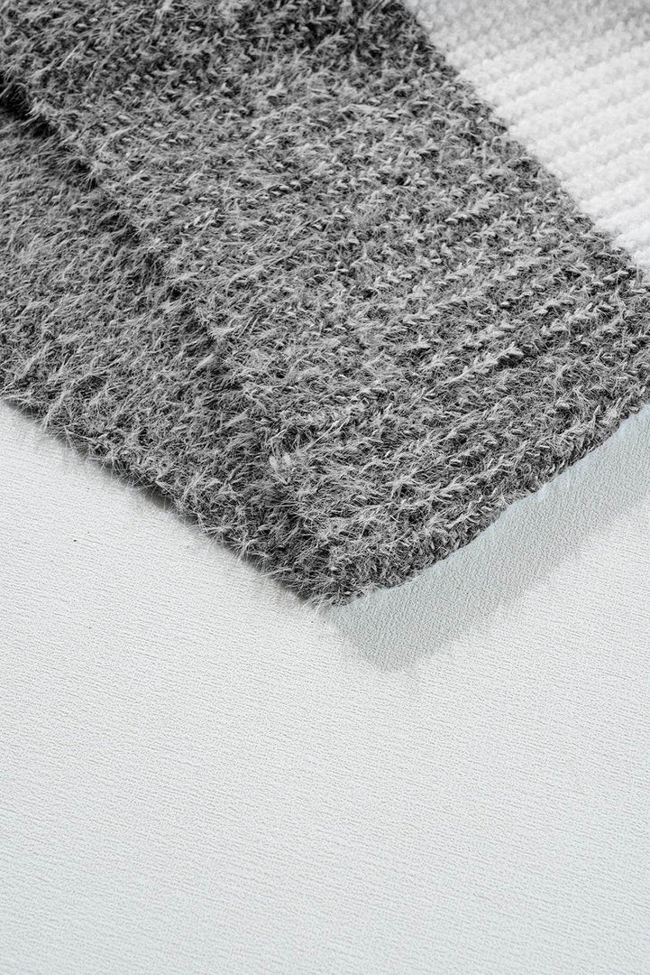 Gray Stripe Colorblock Bubble Sleeve Drop Shoulder Sweater Dress - Fashion Queen -  8