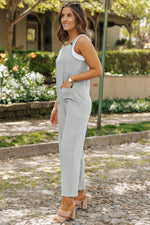 Load image into Gallery viewer, Gray Textured Wide Leg Overall with Pockets - Fashion Queen -  7
