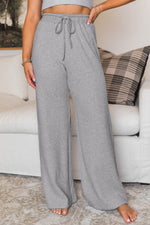 Load image into Gallery viewer, Gray Waffle Knit Drawstring High Waist Wide Leg Pants - Fashion Queen -  1
