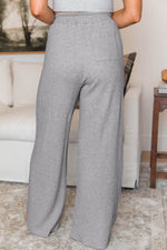 Load image into Gallery viewer, Gray Waffle Knit Drawstring High Waist Wide Leg Pants - Fashion Queen -  2
