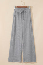 Load image into Gallery viewer, Gray Waffle Knit Drawstring High Waist Wide Leg Pants - Fashion Queen -  4
