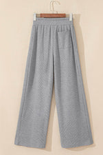 Load image into Gallery viewer, Gray Waffle Knit Drawstring High Waist Wide Leg Pants - Fashion Queen -  5
