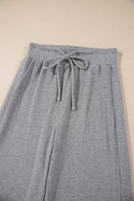 Load image into Gallery viewer, Gray Waffle Knit Drawstring High Waist Wide Leg Pants - Fashion Queen -  6
