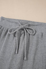 Load image into Gallery viewer, Gray Waffle Knit Drawstring High Waist Wide Leg Pants - Fashion Queen -  7
