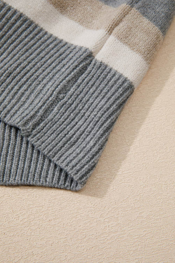Green Color Block Ribbed Edge Round Neck Sweater - Fashion Queen -  17