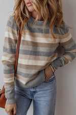 Load image into Gallery viewer, Green Color Block Ribbed Edge Round Neck Sweater - Fashion Queen -  4
