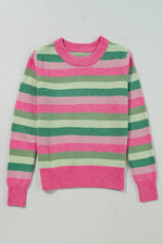Load image into Gallery viewer, Green Color Block Ribbed Edge Round Neck Sweater - Fashion Queen -  7
