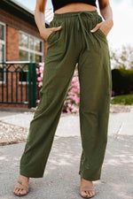Load image into Gallery viewer, Green Drawstring Elastic Waist Pockets Long Straight Legs Pants - Fashion Queen -  1
