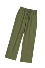 Load image into Gallery viewer, Green Drawstring Elastic Waist Pockets Long Straight Legs Pants - Fashion Queen -  13
