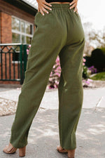 Load image into Gallery viewer, Green Drawstring Elastic Waist Pockets Long Straight Legs Pants - Fashion Queen -  3

