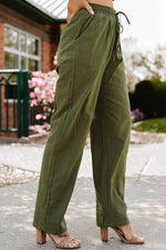 Load image into Gallery viewer, Green Drawstring Elastic Waist Pockets Long Straight Legs Pants - Fashion Queen -  4
