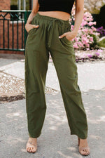 Load image into Gallery viewer, Green Drawstring Elastic Waist Pockets Long Straight Legs Pants - Fashion Queen -  5
