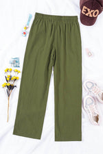 Load image into Gallery viewer, Green Drawstring Elastic Waist Pockets Long Straight Legs Pants - Fashion Queen -  7
