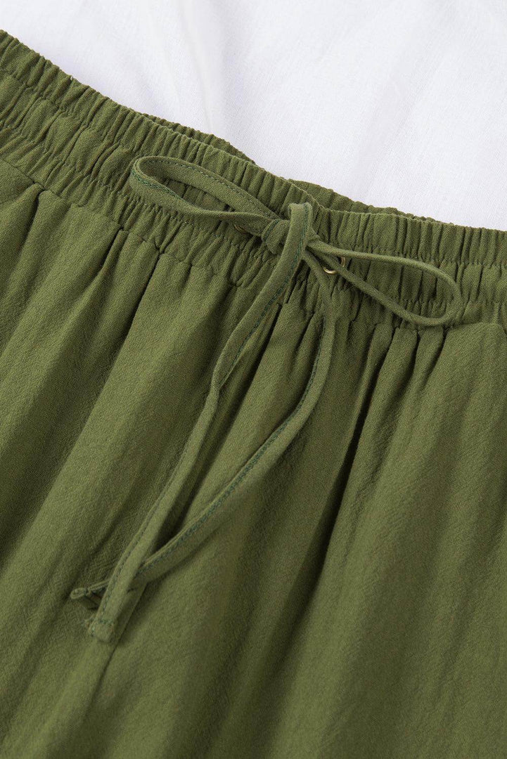 Green Drawstring Elastic Waist Pockets Long Straight Legs Pants - Fashion Queen -  8