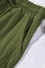 Load image into Gallery viewer, Green Drawstring Elastic Waist Pockets Long Straight Legs Pants - Fashion Queen -  9
