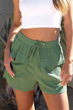 Load image into Gallery viewer, Green Flap Pocket Casual Drawstring Shorts - Fashion Queen -  1
