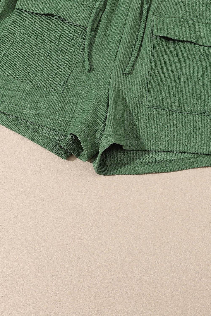 Green Flap Pocket Casual Drawstring Shorts - Fashion Queen -  10