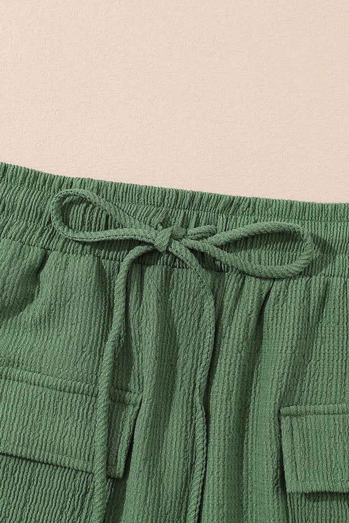 Green Flap Pocket Casual Drawstring Shorts - Fashion Queen -  11