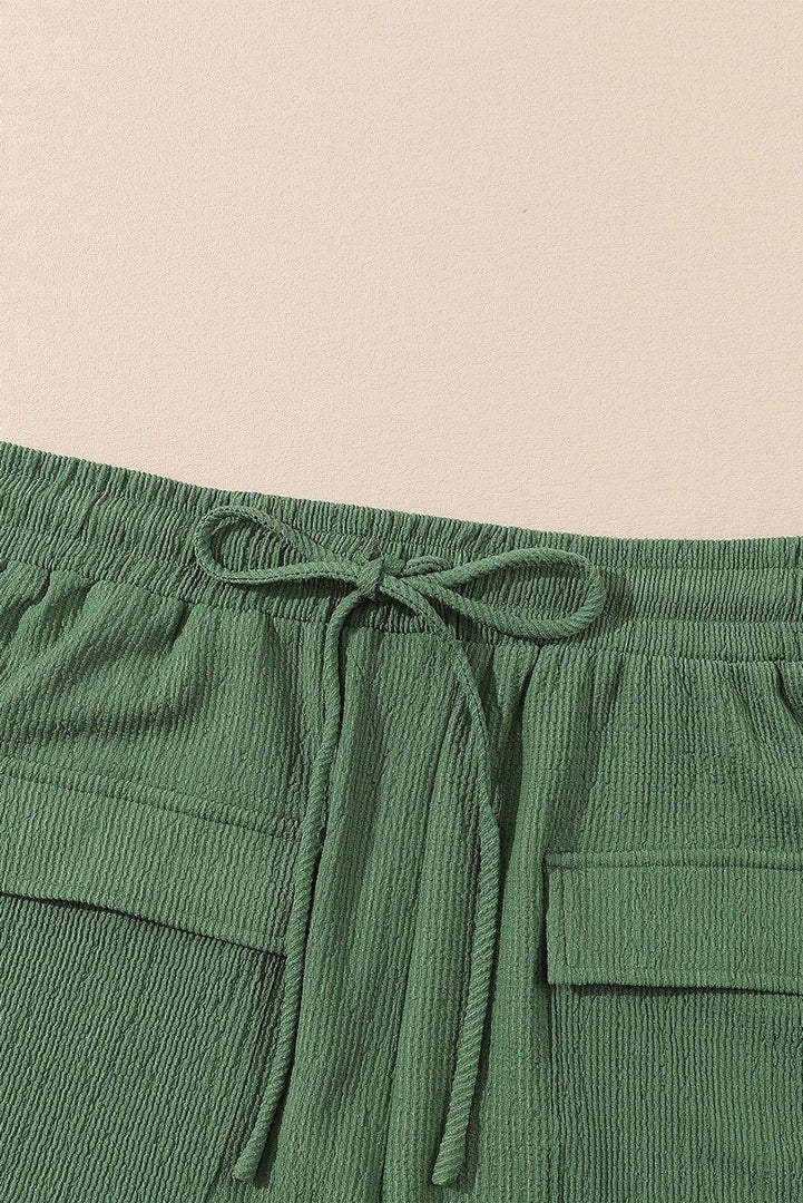 Green Flap Pocket Casual Drawstring Shorts - Fashion Queen -  12