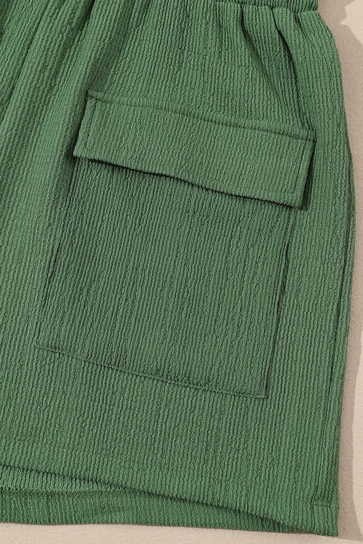 Green Flap Pocket Casual Drawstring Shorts - Fashion Queen -  13