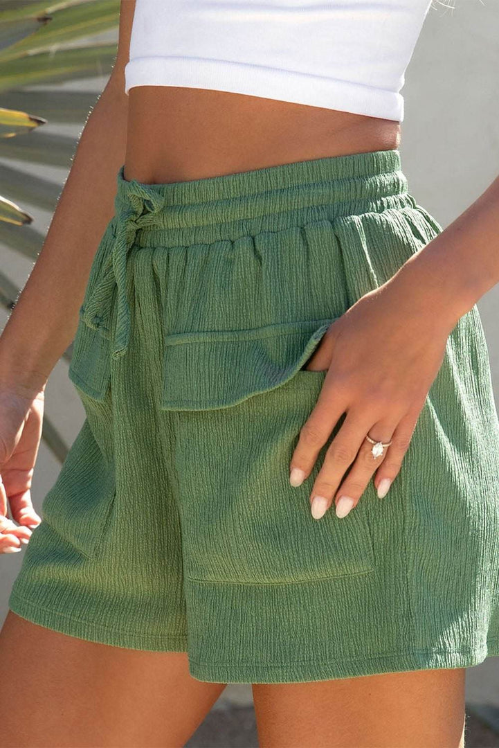 Green Flap Pocket Casual Drawstring Shorts - Fashion Queen -  3