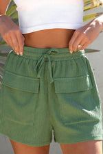 Load image into Gallery viewer, Green Flap Pocket Casual Drawstring Shorts - Fashion Queen -  4

