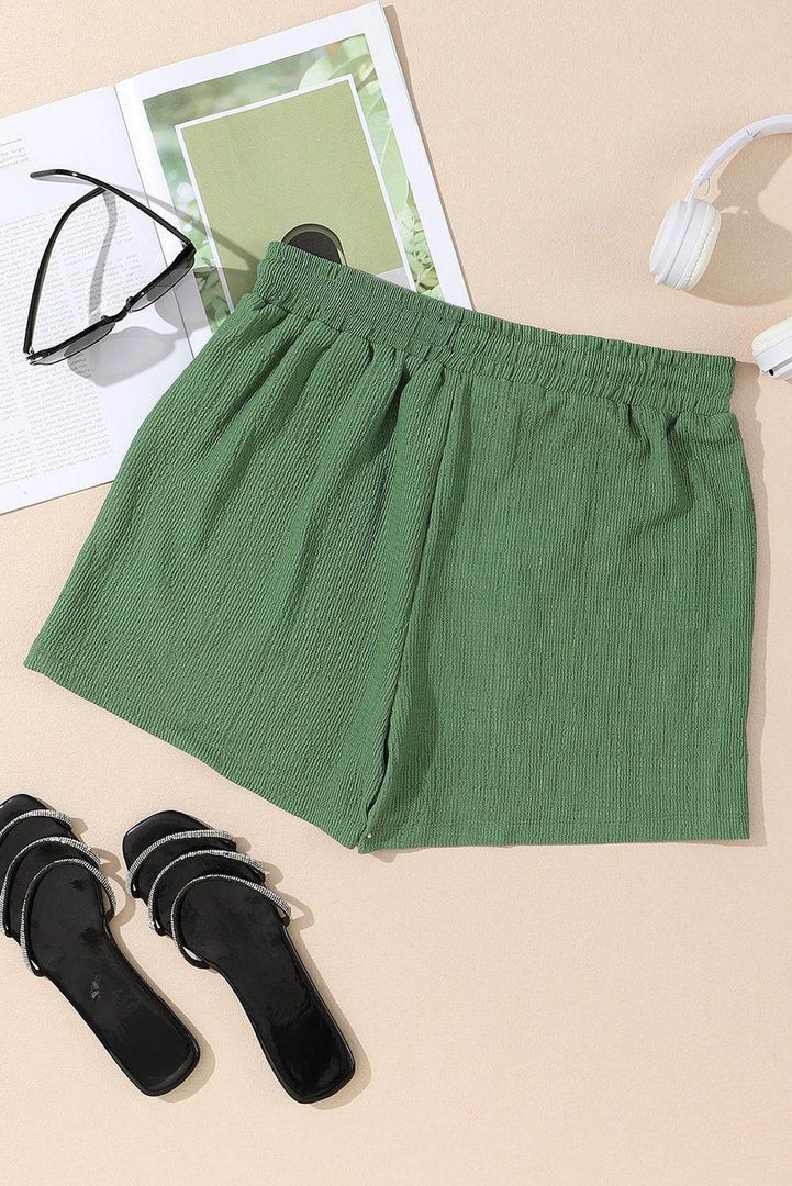 Green Flap Pocket Casual Drawstring Shorts - Fashion Queen -  9