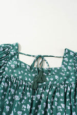 Load image into Gallery viewer, Green Floral Print Square Neck Ruffled Trim Plus Size Blouse - Fashion Queen -  14
