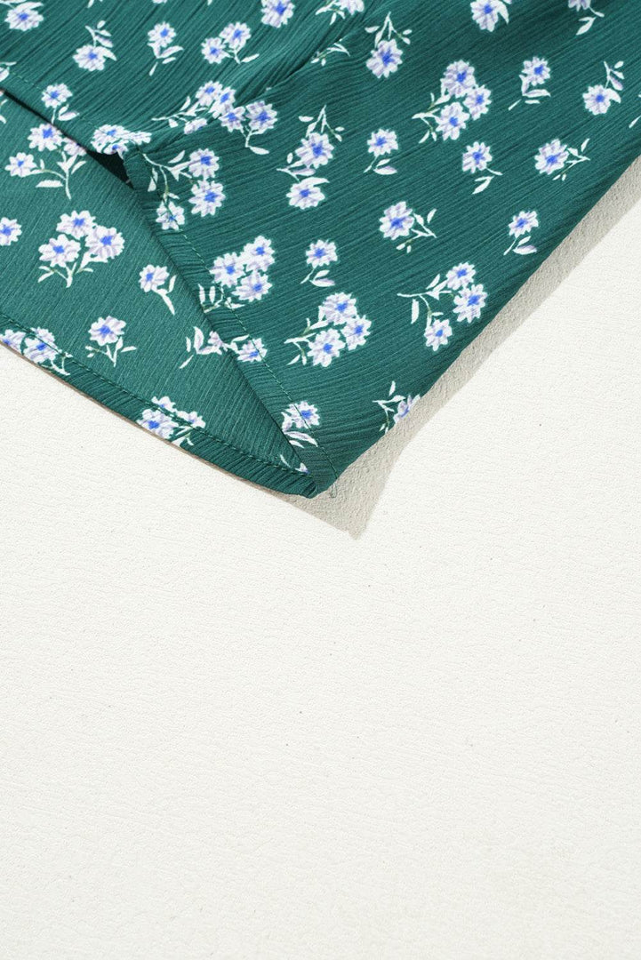 Green Floral Print Square Neck Ruffled Trim Plus Size Blouse - Fashion Queen -  15