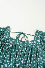 Load image into Gallery viewer, Green Floral Print Square Neck Ruffled Trim Plus Size Blouse - Fashion Queen -  17
