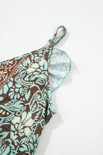 Load image into Gallery viewer, Green Floral Print V Neck Ruffled Trim Backless Tassel Waist Maxi Dress - Fashion Queen -  15
