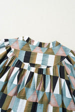 Load image into Gallery viewer, Green Geometric Print Buttoned Balloon Sleeve Loose Fit Shirt - Fashion Queen -  9
