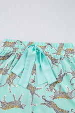 Load image into Gallery viewer, Green Leopard Satin Ruffle Pajama Short Set - Fashion Queen -  17

