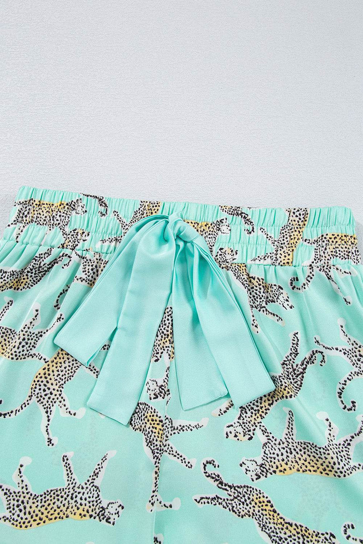 Green Leopard Satin Ruffle Pajama Short Set - Fashion Queen -  17