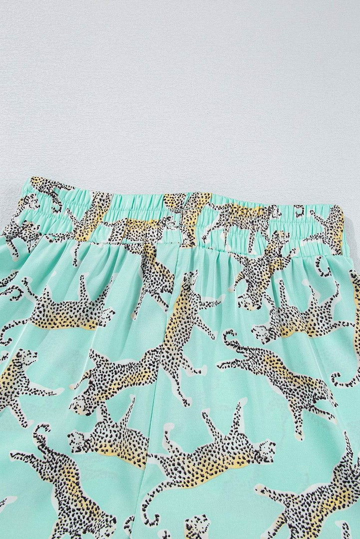 Green Leopard Satin Ruffle Pajama Short Set - Fashion Queen -  18