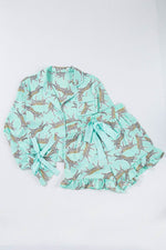 Load image into Gallery viewer, Green Leopard Satin Ruffle Pajama Short Set - Fashion Queen -  7
