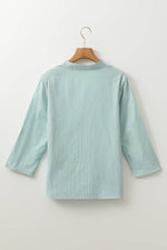 Load image into Gallery viewer, Green Stripe V Neck Roll Up Sleeve Pocket Patched Classic Shirt - Fashion Queen -  4
