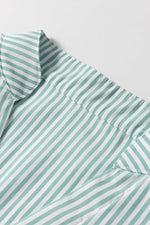 Load image into Gallery viewer, Green Stripe V Neck Roll Up Sleeve Pocket Patched Classic Shirt - Fashion Queen -  6
