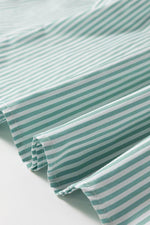 Load image into Gallery viewer, Green Stripe V Neck Roll Up Sleeve Pocket Patched Classic Shirt - Fashion Queen -  8
