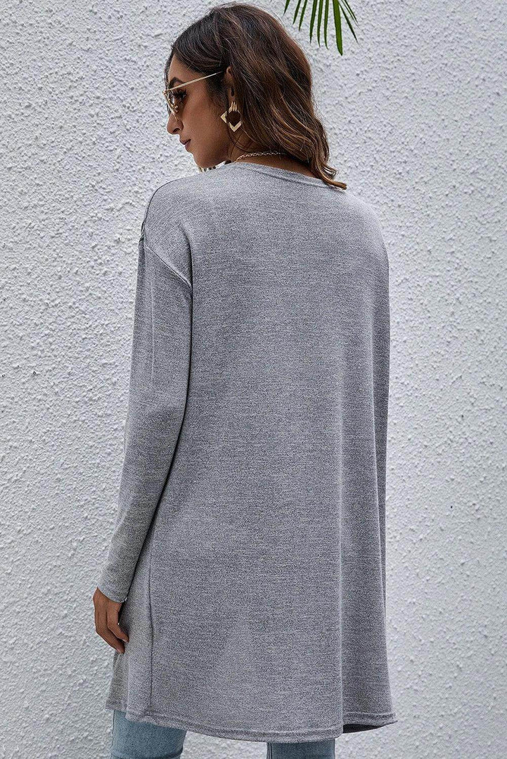 High Rise Solid Color Open Front Lightweight Cardigan - Fashion Queen -  2