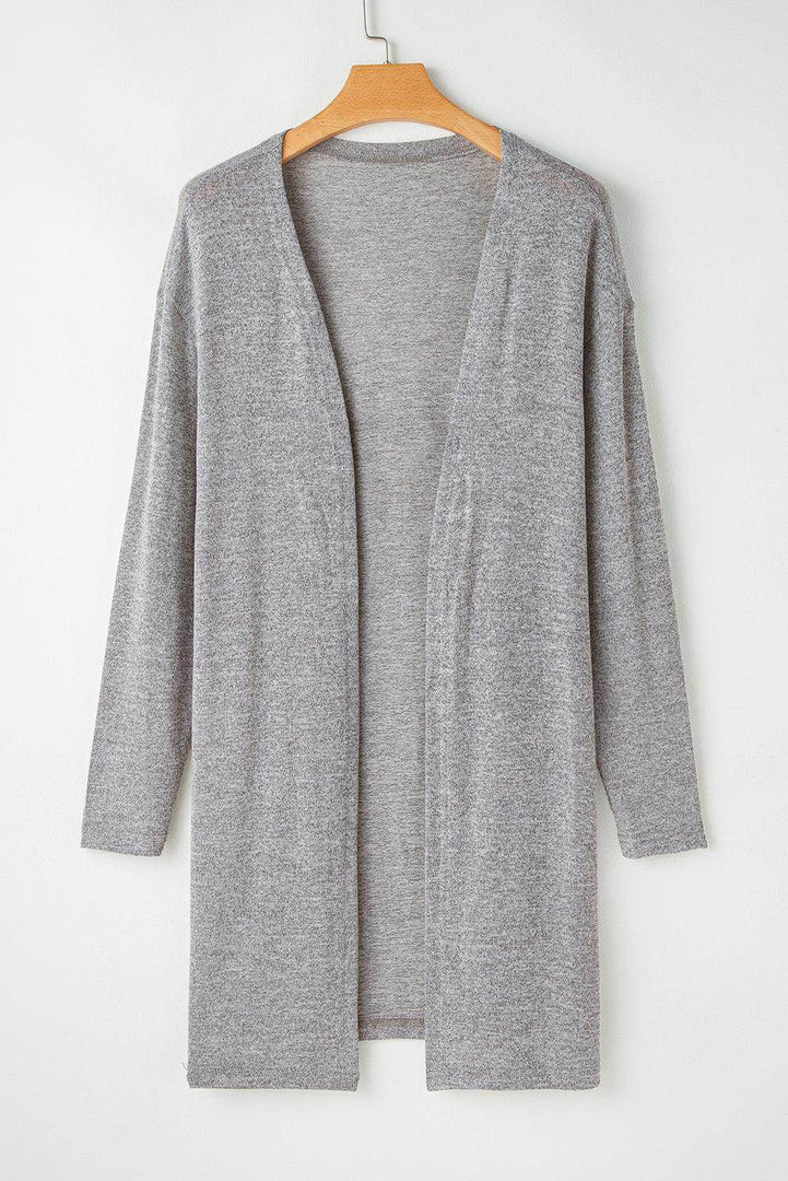 High Rise Solid Color Open Front Lightweight Cardigan - Fashion Queen -  6