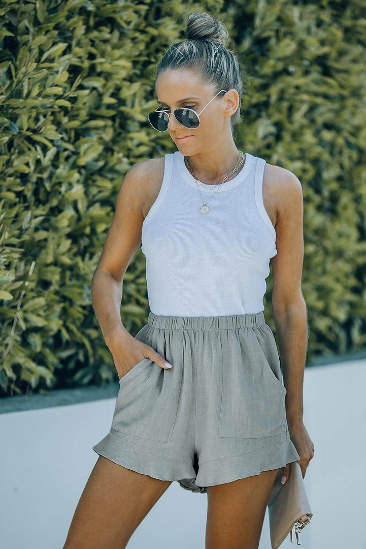 High Waist Pocketed Ruffle Shorts - Fashion Queen -  8