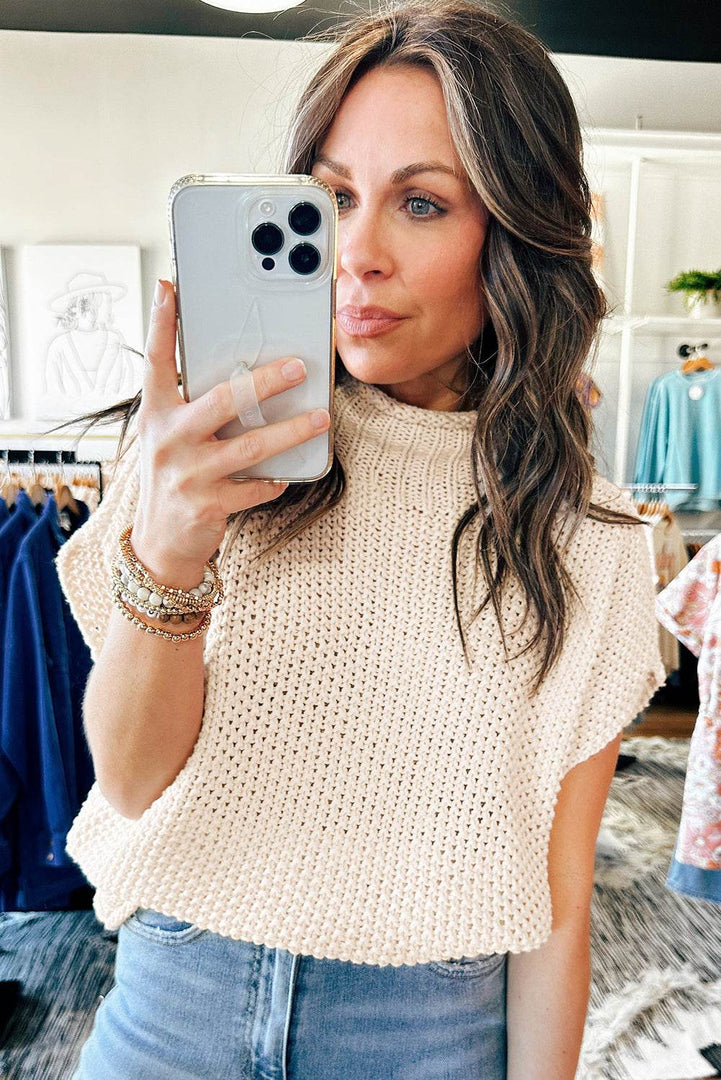 Iceland Blue High Neck Bat Short Sleeve Sweater - Fashion Queen -  16