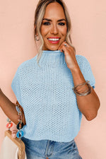 Load image into Gallery viewer, Iceland Blue High Neck Bat Short Sleeve Sweater - Fashion Queen -  7
